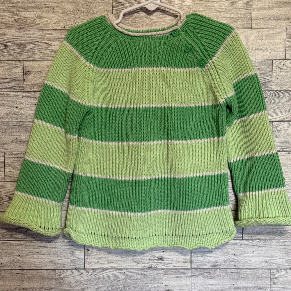 The Childrens Place Girls Green Striped Knit Sweater Sz-4T Buttons, Soft, Cozy‎